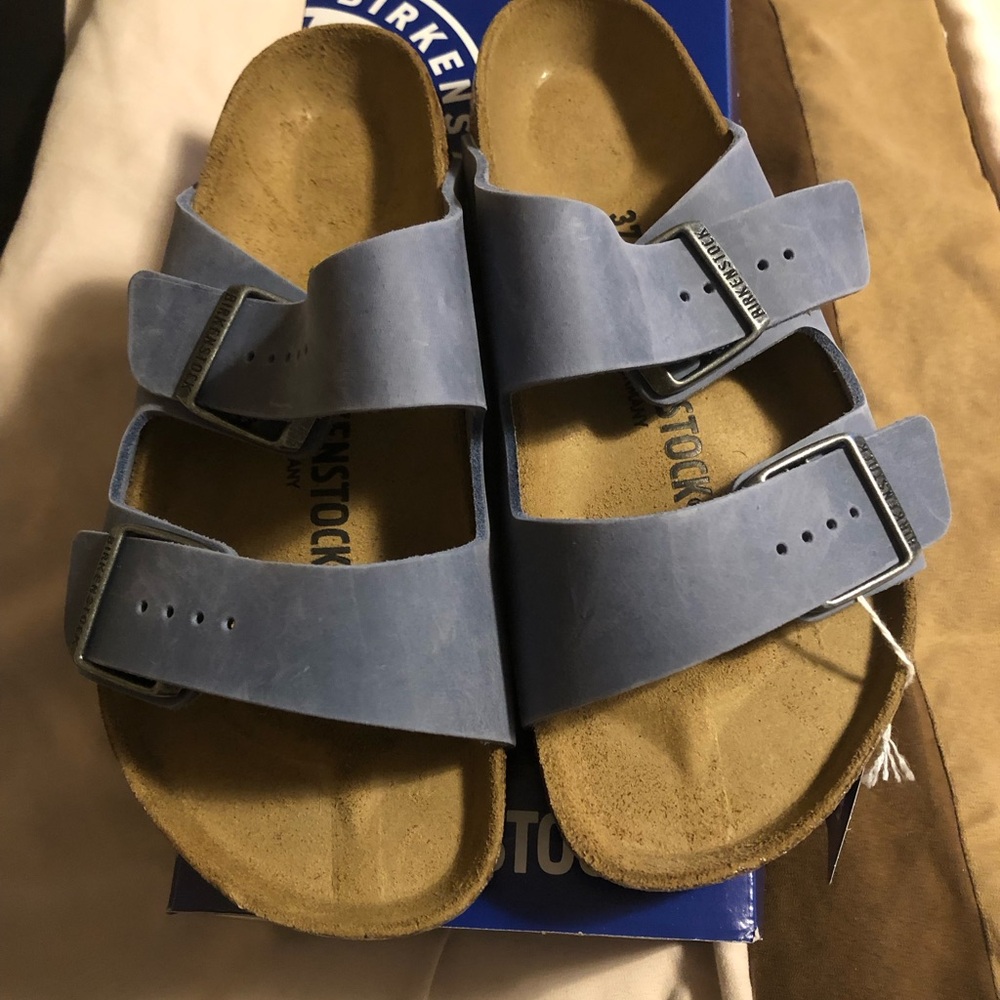 Birkenstock Oiled Leather Elemental Blue Arizona Sandals WIDE EU 37